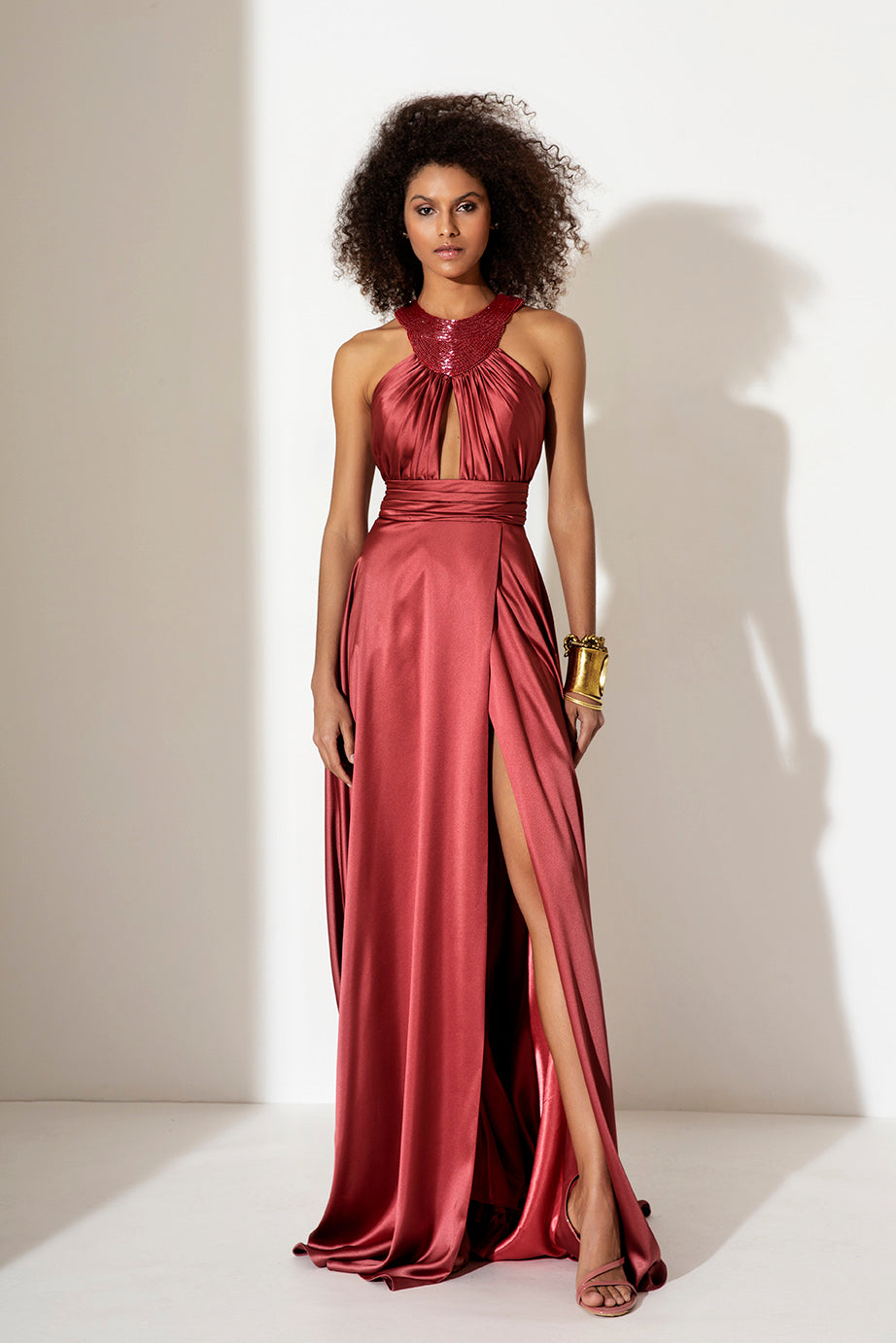 Long Burgundy Evening Dress Embellished at the Collar – WhereToDress