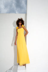 Robe longue jaune à volants - Élégance en mouvement pour vos occasions spéciales