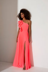 Robe longue asymétrique rose fluo - Tenue élégante pour soirées spéciales